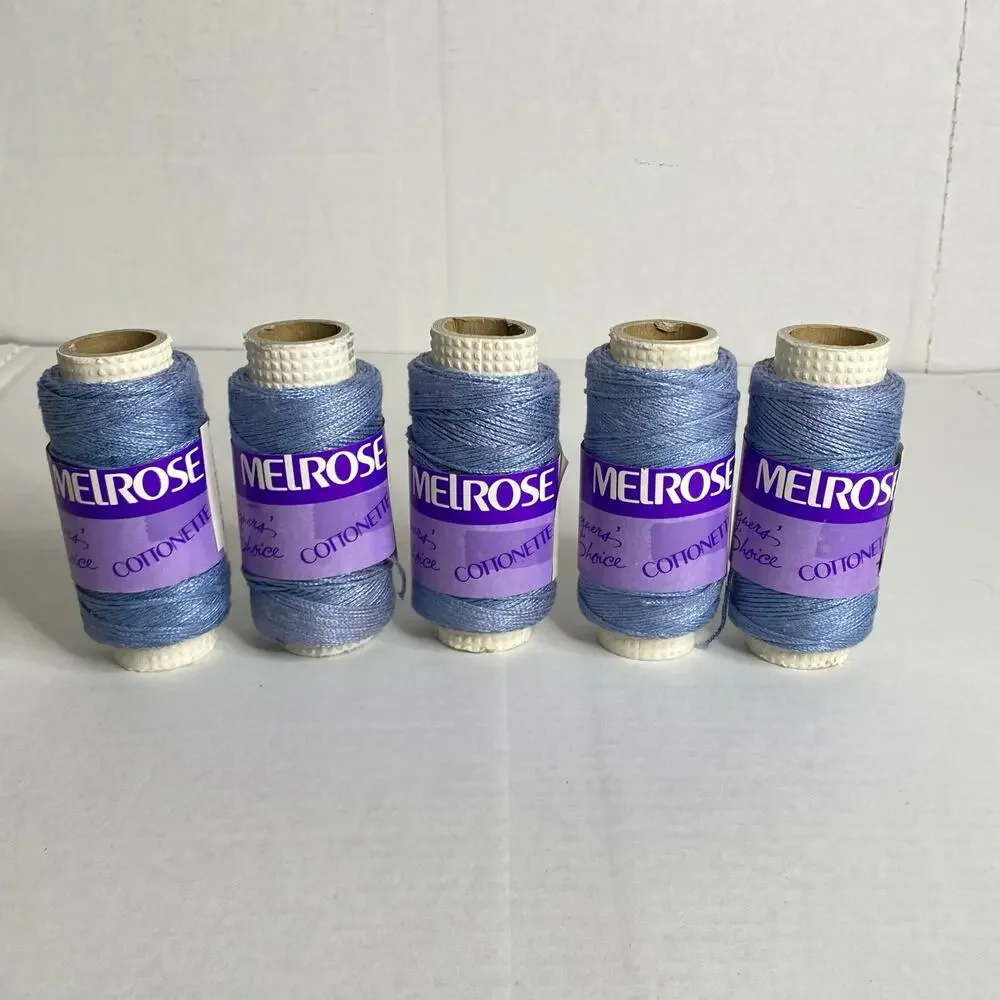 Melrose Cottonette Yarn Spool Lot of 5 Blue Cotton Rayon Vintage Discontinued